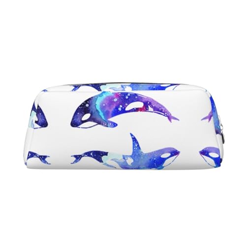 Orca Killer Whale Printing Leather Pencil Pouch Pen Case Elegant and Practical Bag for Students Perfect for Office School, silber, Einheitsgröße, Kosmetiktasche von eeprty