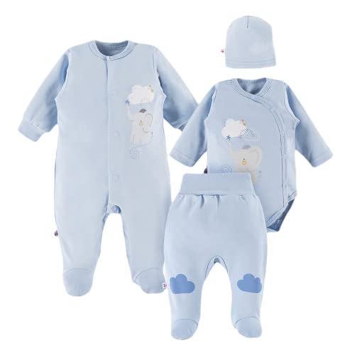 eevi, Ausstattungsset für Neugeborene, Grӧße 50-68, aus 100% Baumwollstrick, weich und angenehm im Griff, bequem, blau, 56 von eevi