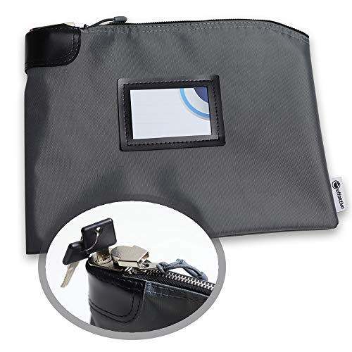effektivo Verschließbare Banktasche mit Schloss und 2 Schlüsseln Geldtasche abschließbar A5 mit Reißverschluss und Fenster, Grau, 30 x 23 x4 cm von effektivo