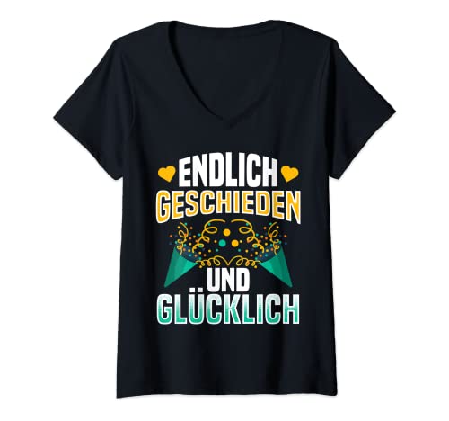 Damen Endlich geschieden Scheidung scheidungsparty ehescheidung T-Shirt mit V-Ausschnitt Damen Endlich geschieden Scheidung scheidungsparty ehescheidung T-Shirt mit V-Ausschnitt von eheliche trennung geschieden geschenk ehe-aus