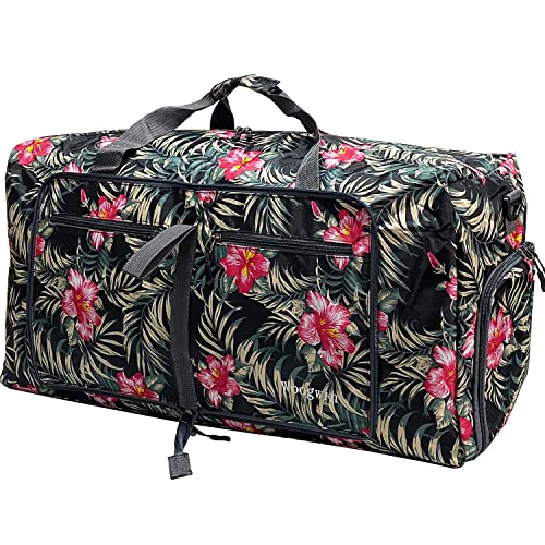 ehsbuy 60L Faltbare Reisetasche für Männer Frauen Große Reisetasche Wasserdicht Übernachtung Wochenende Taschen für Fitnessstudio Gepäck, Blumenblatt, (60L) UK von ehsbuy