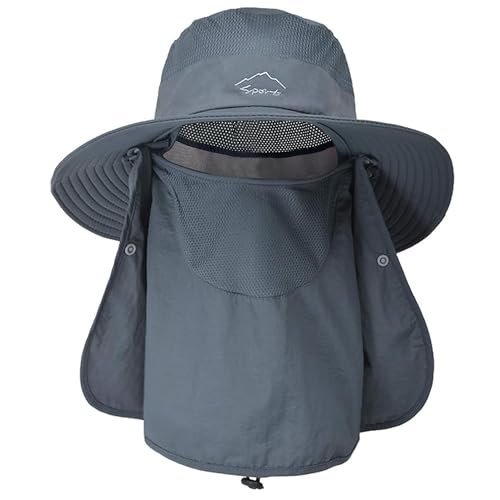 ehsbuy Fischerhut Herren Breiter Krempe Mesh Tropenhut Safari Hut Faltbar Sonnenhut mit Gesichtsbedeckung Nackenklappe von ehsbuy