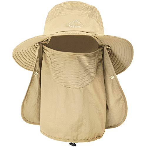 ehsbuy Fischerhut Herren Breiter Krempe Mesh Anglerhut Safari Hut Faltbar Sonnenhut mit Gesichtsbedeckung Nackenklappe von ehsbuy