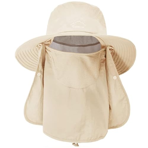 ehsbuy Fischerhut Herren Breiter Krempe Mesh Tropenhut Safari Hut Faltbar Sonnenhut mit Gesichtsbedeckung Nackenklappe von ehsbuy