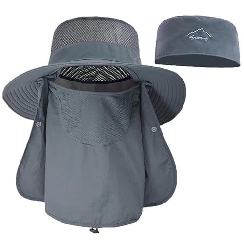 ehsbuy Fischerhut Herren Breiter Krempe Mesh Tropenhut Safari Hut Faltbar Sonnenhut mit Gesichtsbedeckung Nackenklappe von ehsbuy