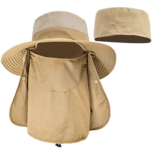 ehsbuy Fischerhut Herren Breiter Krempe Mesh Anglerhut Safari Hut Faltbar Sonnenhut mit Gesichtsbedeckung Nackenklappe von ehsbuy