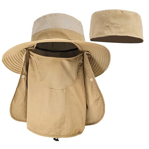 ehsbuy Fischerhut Herren Breiter Krempe Mesh Tropenhut Safari Hut Faltbar Sonnenhut mit Gesichtsbedeckung Nackenklappe von ehsbuy
