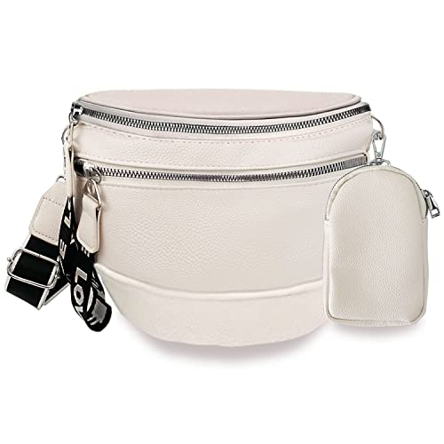 ehsbuy Breiter Gurt Crossbody Bag Damen Vegan Leder Bauchtasche Gürteltasche Kleine Umhängetasche Stylisch Reißverschluss Brusttasche Moderne Taschen mit Münze Geldbeutel und Abnehmbar Schultergurt von ehsbuy