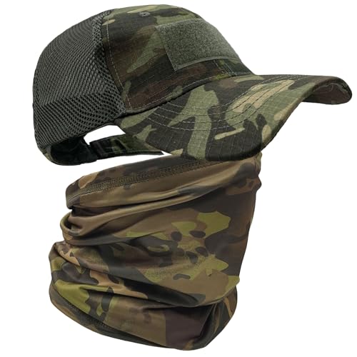 ehsbuy Camo Mesh Basecap Herren mit Kühlenden Schlauchschal Army Tactical Cap Gesichtsschal Militär Airsoft Sommer Trucker Cap Bandana Neck Gaiter Snoods für Jagd Laufen Sports & Outdoor von ehsbuy