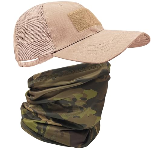 ehsbuy Camo Mesh Basecap Herren mit Kühlenden Schlauchschal Army Tactical Cap Gesichtsschal Militär Airsoft Sommer Trucker Cap Bandana Neck Gaiter Snoods für Jagd Laufen Sports & Outdoor von ehsbuy