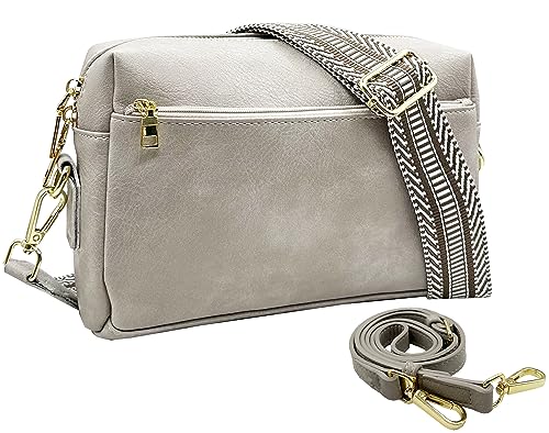 ehsbuy Crossbody Bag Leder Crossover Taschen für Damen mit 2 verstellbaren und abnehmbaren Trägern Damen Crossbody Tasche über der Schulter Tasche Kleine Handtasche Tasche, hellgrau von ehsbuy