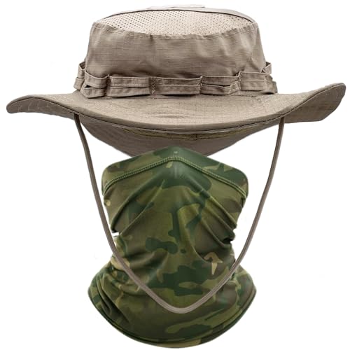 ehsbuy Fischerhut Herren Kühlenden Schlauchschal Tropenhut Military Safari Anglerhut Camouflage Multifunktionstuch Mesh Wanderhut Verstellbarer Sonnenhut für Jagd Outdoor Sportarten von ehsbuy