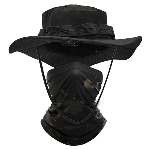 ehsbuy Fischerhut Herren Kühlenden Schlauchschal Tropenhut Military Safari Anglerhut Camouflage Multifunktionstuch Mesh Wanderhut Verstellbarer Sonnenhut für Jagd Outdoor Sportarten von ehsbuy
