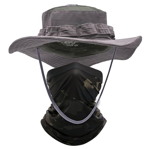 ehsbuy Fischerhut Herren Kühlenden Schlauchschal Tropenhut Military Safari Anglerhut Camouflage Multifunktionstuch Mesh Wanderhut Verstellbarer Sonnenhut für Jagd Outdoor Sportarten von ehsbuy