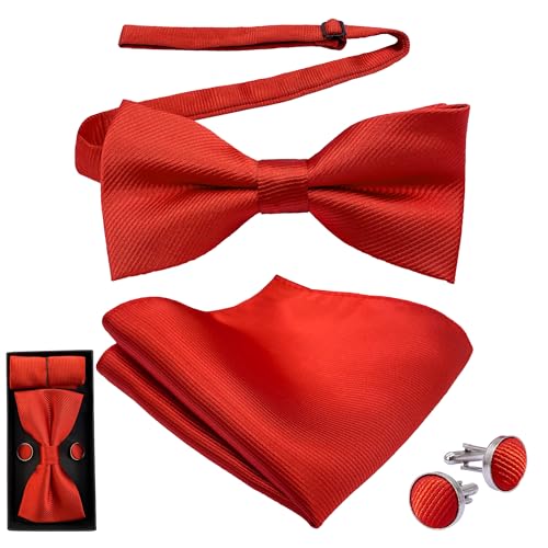 ehsbuy Fliege Herren Mit Einstecktuch Einfarbig Verstellbare Vorgebundene Fliege und Pocket Square Manschettenknöpfe Set mit Geschenkbox für Hochzeit Sfeier Anzug Weihnachten von ehsbuy