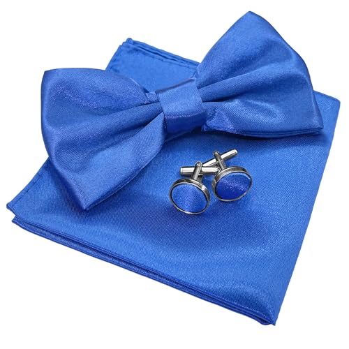 ehsbuy Fliege Herren Mit Einstecktuch Einfarbig Verstellbare Vorgebundene Fliege und Pocket Square Manschettenknöpfe Set mit Geschenkbox für Hochzeit Sfeier Anzug Weihnachten von ehsbuy