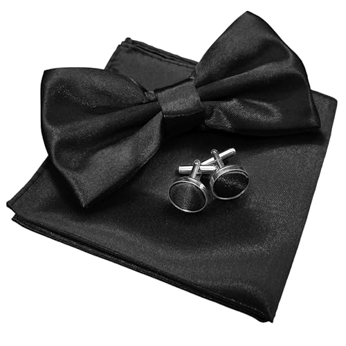 ehsbuy Fliege Herren Mit Einstecktuch Einfarbig Verstellbare Vorgebundene Fliege und Pocket Square Manschettenknöpfe Set mit Geschenkbox für Hochzeit Sfeier Anzug Weihnachten von ehsbuy