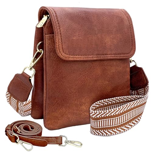 ehsbuy Handytasche zum Umhängen Damen Vegan Leder Crossbody Kleine Handy Umhängetasche mit 1 Verstellbarem Breitem Riemen und 1 Lederriemen Damen Geldbörse Schultertasche von ehsbuy