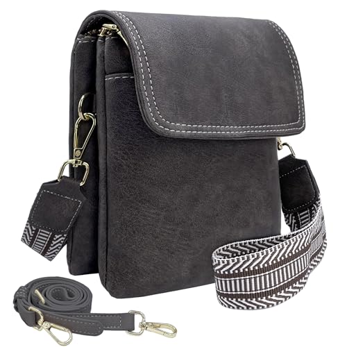 ehsbuy Handytasche zum Umhängen Damen Vegan Leder Crossbody Kleine Handy Umhängetasche mit 1 Verstellbarem Breitem Riemen und 1 Lederriemen Damen Geldbörse Schultertasche von ehsbuy