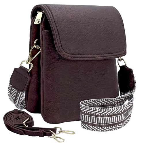 ehsbuy Handytasche zum Umhängen Damen Vegan Leder Crossbody Kleine Handy Umhängetasche mit 1 Verstellbarem Breitem Riemen und 1 Lederriemen Damen Geldbörse Schultertasche von ehsbuy