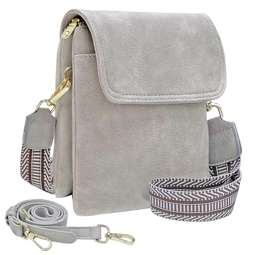 ehsbuy Handytasche zum Umhängen Damen Vegan Leder Crossbody Kleine Handy Umhängetasche mit 1 Verstellbarem Breitem Riemen und 1 Lederriemen Damen Geldbörse Schultertasche von ehsbuy