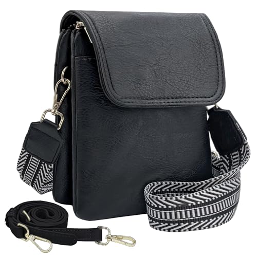 ehsbuy Handytasche zum Umhängen Damen Vegan Leder Crossbody Kleine Handy Umhängetasche mit 1 Verstellbarem Breitem Riemen und 1 Lederriemen Damen Geldbörse Schultertasche von ehsbuy