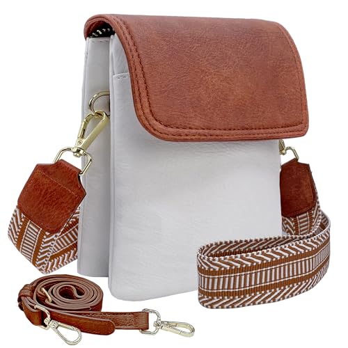 ehsbuy Handytasche zum Umhängen Damen Vegan Leder Crossbody Kleine Handy Umhängetasche mit 1 Verstellbarem Breitem Riemen und 1 Lederriemen Damen Geldbörse Schultertasche von ehsbuy