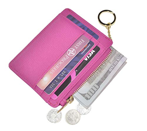 ehsbuy Kartenetui Damen Herren RFID Blocker Leder Kreditkartenetui Klein Portemonnaie mit Reißverschluss Münzfach Schlüsselbund Mini Geldbörse von ehsbuy