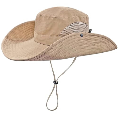 ehsbuy Mesh Sonnenhut Herren Breiter Krempe Boonie Hut Outdoor Safari Fischerhut Sommerhut Wasserdicht Regenhut Faltbarer Wanderhut Tropenhut mit Verstellbarem Kinnriemen Wandern Jagdhut von ehsbuy