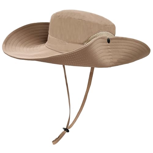 ehsbuy Mesh Sonnenhut Herren Breiter Krempe Boonie Hut Outdoor Safari Fischerhut Sommerhut Wasserdicht Regenhut Faltbarer Wanderhut Tropenhut mit Verstellbarem Kinnriemen Wandern Jagdhut von ehsbuy