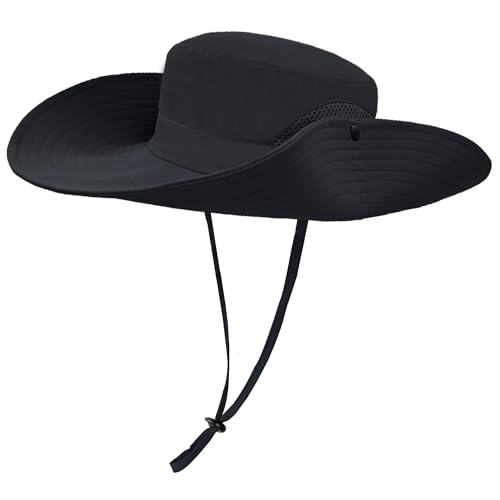 ehsbuy Mesh Sonnenhut Herren Breiter Krempe Boonie Hut Outdoor Safari Fischerhut Sommerhut Wasserdicht Regenhut Faltbarer Wanderhut Tropenhut mit Verstellbarem Kinnriemen Wandern Jagdhut von ehsbuy