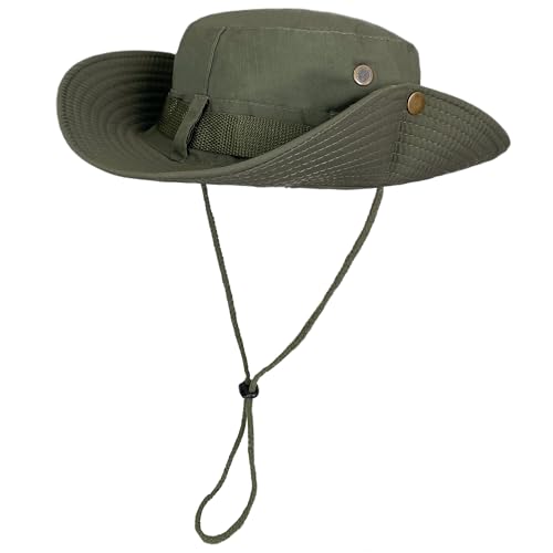 ehsbuy Safari Sonnenhut Herren Breite Krempe Boonie Buschhut Faltbar Cowboy Stil Fischerhut Atmungsaktiv Wanderhut Outdoor Bucket Hut mit Verstellbarem Kinnriemen von ehsbuy