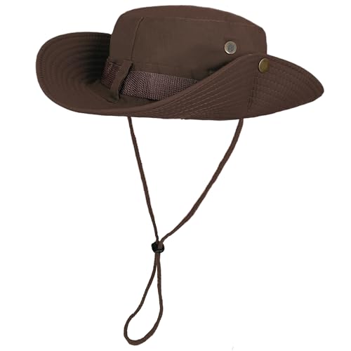 ehsbuy Safari Sonnenhut Herren Breite Krempe Boonie Buschhut Faltbar Cowboy Stil Fischerhut Atmungsaktiv Wanderhut Outdoor Bucket Hut mit Verstellbarem Kinnriemen von ehsbuy
