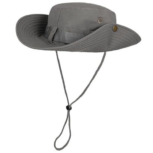 ehsbuy Safari Sonnenhut Herren Breite Krempe Boonie Buschhut Faltbar Cowboy Stil Fischerhut Atmungsaktiv Wanderhut Outdoor Bucket Hut mit Verstellbarem Kinnriemen von ehsbuy
