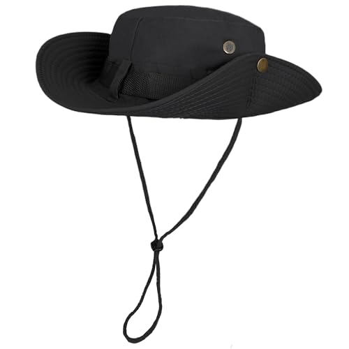 ehsbuy Safari Sonnenhut Herren Breite Krempe Boonie Buschhut Faltbar Cowboy Stil Fischerhut Atmungsaktiv Wanderhut Outdoor Bucket Hut mit Verstellbarem Kinnriemen von ehsbuy