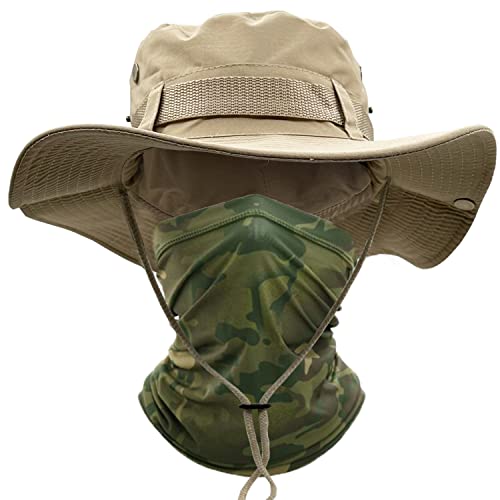 ehsbuy Sonnenhut Herren Military Safari Hut Sommerhut Breiter Krempe Camo Wanderhut Armee Boonie Hut mit Kühlender Multifunktionstuch Schlauchschal Outdoor Fischerhut von ehsbuy