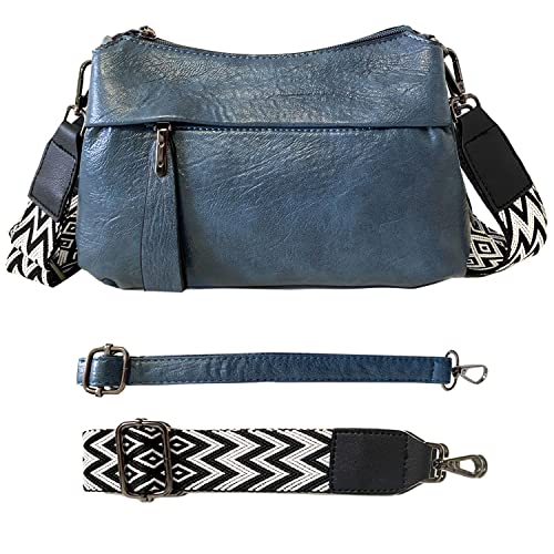 ehsbuy Tasche mit Breitem Schultergurt Leder Umhängetasche Damen Kleine Bauchtasche Damen Stylisch Cross-Body Bags Multi Pochette Moderne Taschen mit 2 Austauschbarem Gurt von ehsbuy