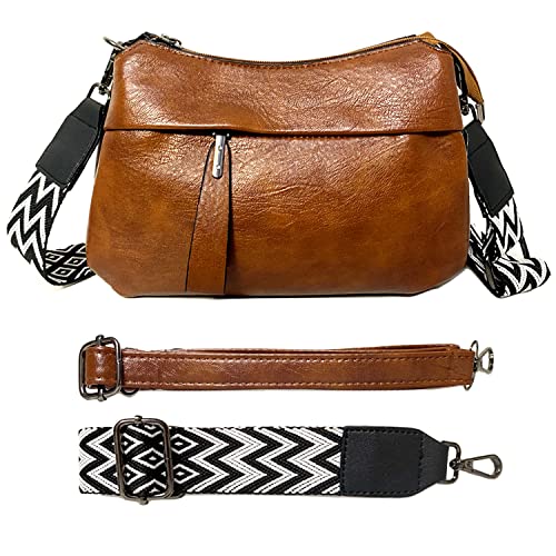 ehsbuy Tasche mit Breitem Schultergurt Leder Umhängetasche Damen Kleine Bauchtasche Damen Stylisch Cross-Body Bags Multi Pochette Moderne Taschen mit 2 Austauschbarem Gurt von ehsbuy