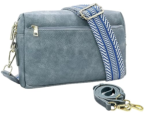 ehsbuy Umhängetasche Damen Mittelgroß Crossbody Bag Vegane Leder mit 1 Verstellbarem Breiter Gurt + 1 Lederriemen Damen Handtasche Klein Crossover Bag von ehsbuy