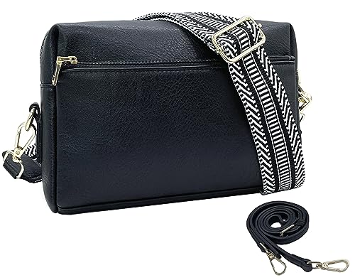 ehsbuy Umhängetasche Damen Mittelgroß Crossbody Bag Vegane Leder mit 1 Verstellbarem Breiter Gurt + 1 Lederriemen Damen Handtasche Klein Crossover Bag von ehsbuy