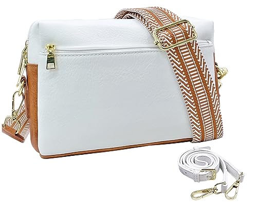 ehsbuy Umhängetasche Damen Mittelgroß Crossbody Bag Vegane Leder mit 1 Verstellbarem Breiter Gurt + 1 Lederriemen Damen Handtasche Klein Crossover Bag von ehsbuy