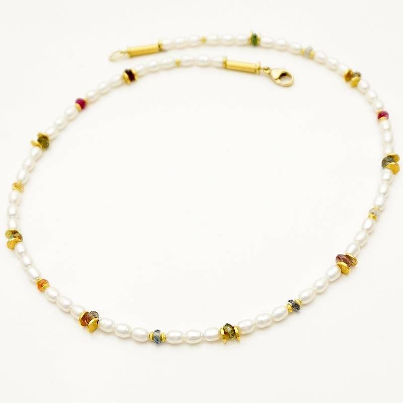 Edelsteinkette Mit Süßwasserperlen Safir Turmalin von eigenArtOnline