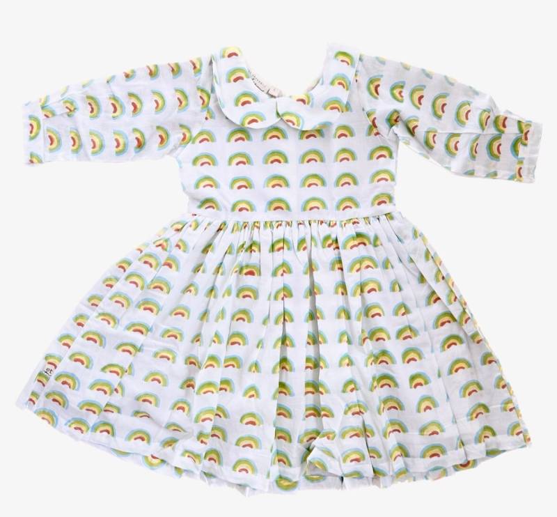 Baumwollkleid, Handgemacht, Bubikragen Für Mädchen, Trendy Babymode, Kleid, 100% Baumwollfutter, Regenbogendruck, Back To School Kleid von eightthousandmiles