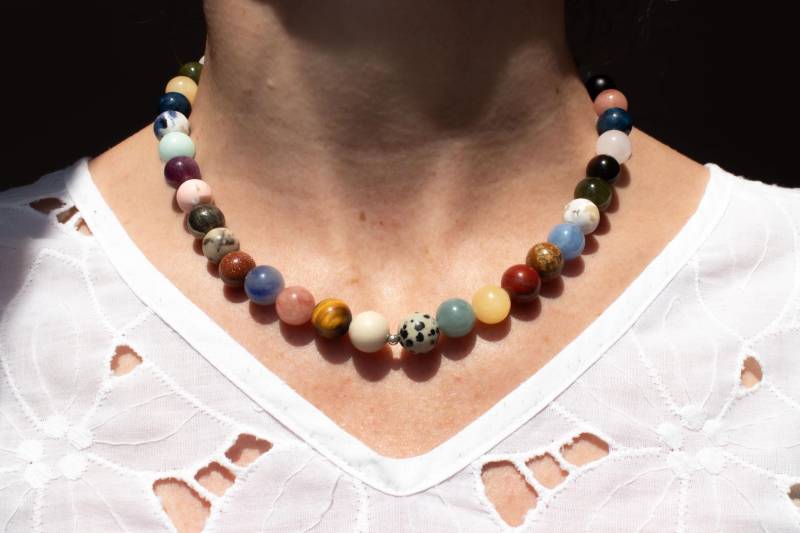 Halskette Aus Naturstein Perlen Wie Jaspis Amethyst Tigerauge - Boho-Schmuck Für Damen Mit 18K Vergoldetem Verschluss, Handmade Von Eilenna von eilennaShop