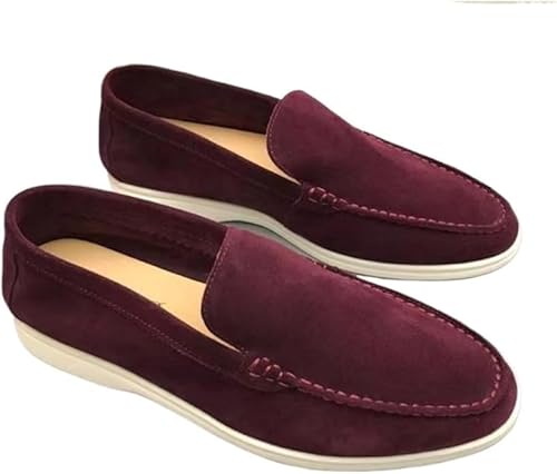 Herren-Mokassins aus Wildleder, Slip-Ons, Mokassins für Herren, Sommerkleidschuhe, leicht und atmungsaktiv, flache Loafer, lässig, zum Fahren und Spazierengehen, Oxford-Schuhe, Weinrot, 10.5 von eimeinuosy