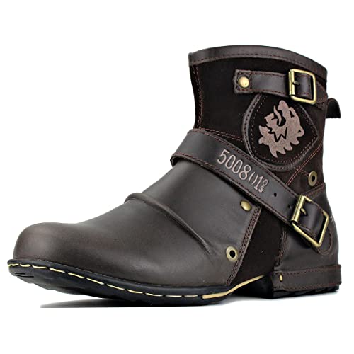 Western-Cowboystiefel für Herren, bestickt, quadratischer Zehenbereich, mittlere Wade, Moto-Stiefel, Winter, modischer seitlicher Reißverschluss, Leder, Chukka-Schuhe, Kaffee, 41.5 EU Western-Cowboystiefel für Herren, bestickt, quadratischer Zehenbereich, mittlere Wade, Moto-Stiefel, Winter, modischer seitlicher Reißverschluss, Leder, Chukka-Schuhe, Kaffee, 41.5 EU von eimeinuosy
