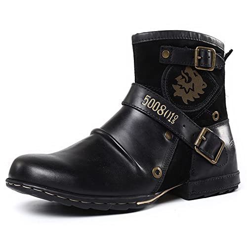 Western-Cowboystiefel für Herren, bestickt, quadratischer Zehenbereich, mittlere Wade, Moto-Stiefel, Winter, modischer seitlicher Reißverschluss, Leder, Chukka-Schuhe, Schwarz, 41.5 EU Western-Cowboystiefel für Herren, bestickt, quadratischer Zehenbereich, mittlere Wade, Moto-Stiefel, Winter, modischer seitlicher Reißverschluss, Leder, Chukka-Schuhe, Schwarz, 41.5 EU von eimeinuosy