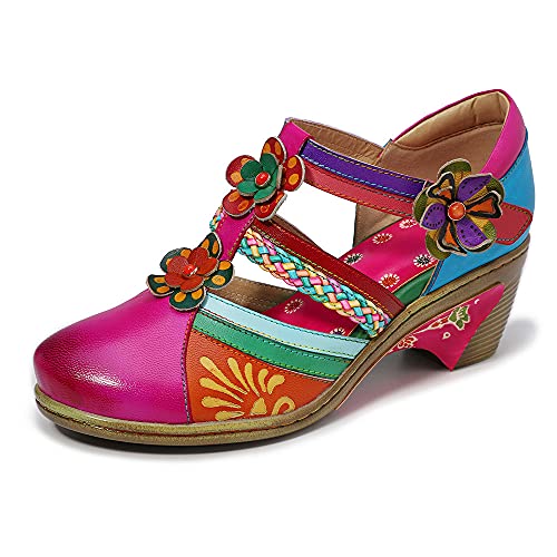 eimeinuosy Mary Jane Flache Schuhe für Damen, Sommersandalen, Leder, runder Zehenbereich, Knöchelriemen, niedriger Blockabsatz, Rot, 5 eimeinuosy Mary Jane Flache Schuhe für Damen, Sommersandalen, Leder, runder Zehenbereich, Knöchelriemen, niedriger Blockabsatz, Rot, 5 von eimeinuosy