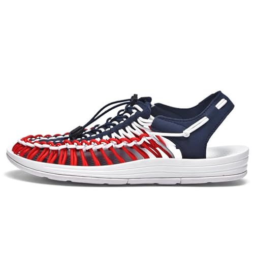 eimeinuosy Rope Sport Sandalen für Herren Sommer Fischerschuhe Herren Handgemachte gewebte Sandalen Schuhe Bequem & Leicht Cord Strandsandalen, rot, blau, 38.5 EU von eimeinuosy