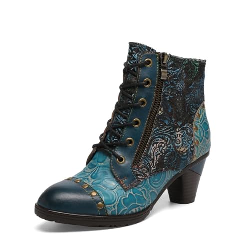 eimeinuosy SOCOFY Damen-Stiefeletten, Leder, Blockabsatz, Bohemian-Lederstiefel, Blau, 11 eimeinuosy SOCOFY Damen-Stiefeletten, Leder, Blockabsatz, Bohemian-Lederstiefel, Blau, 11 von eimeinuosy